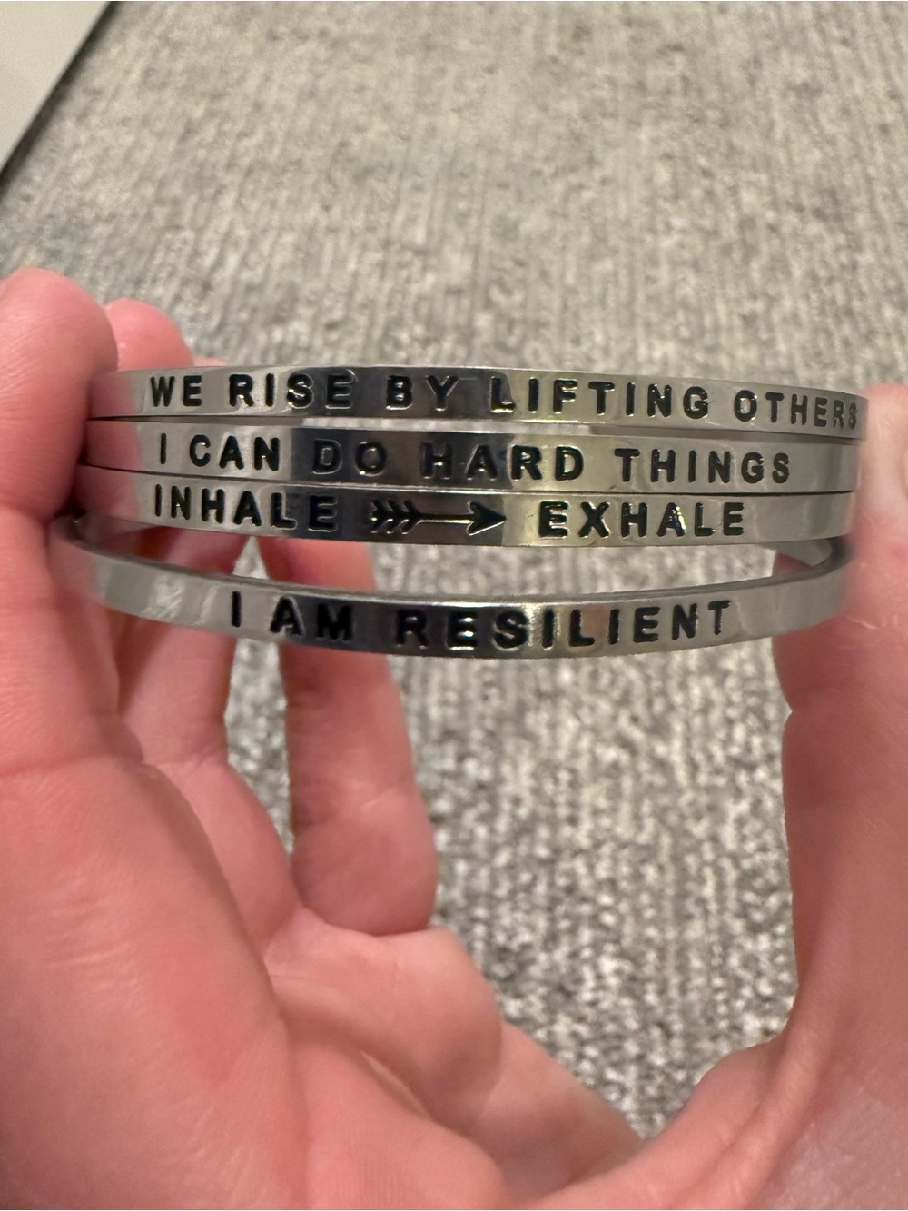 MantraBand Inspirational Cuff Bracelet Bundle Lot of 4 Silver Tone Affirmation
